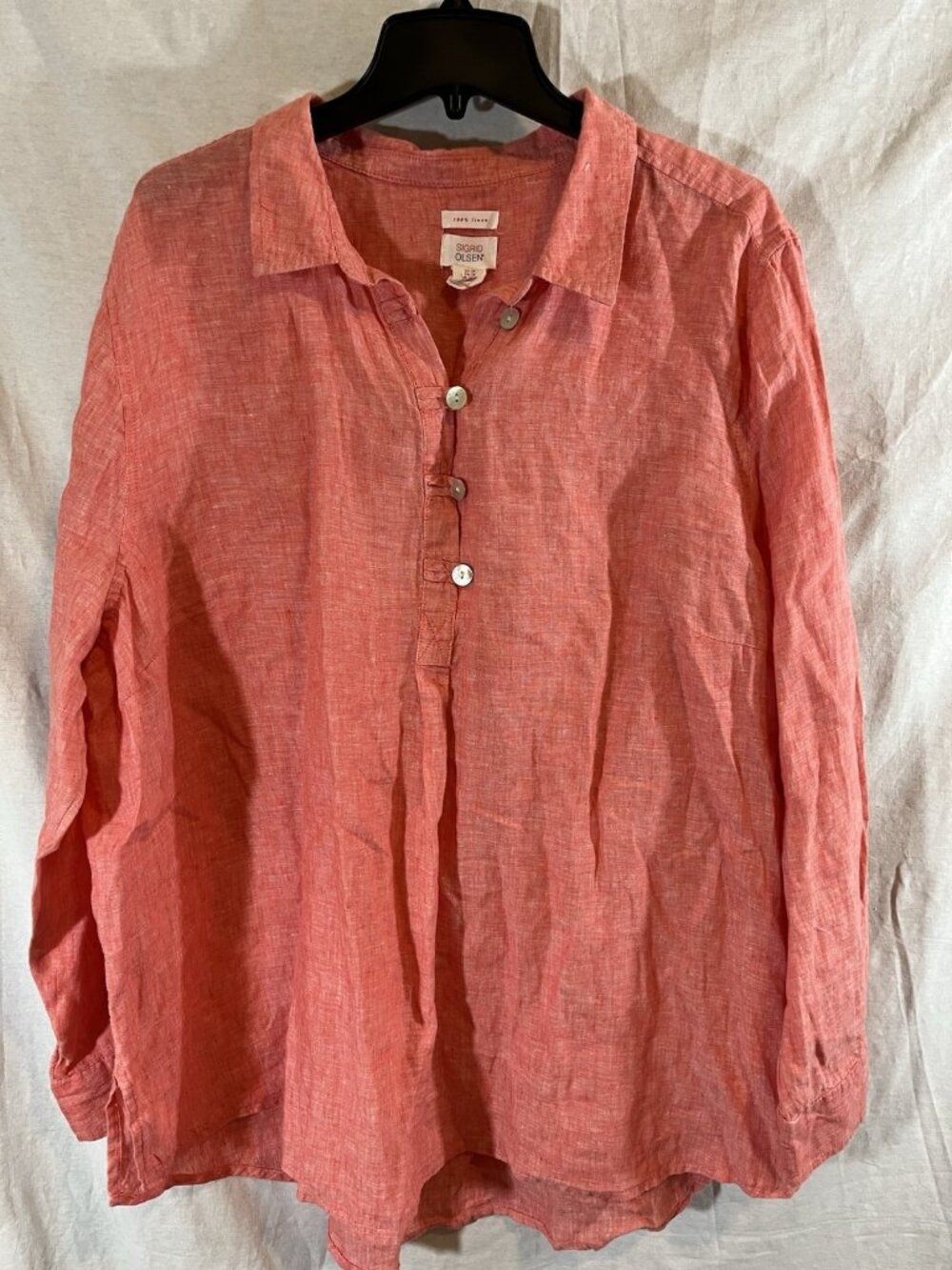 Sigrid Olsen Women’s 3X Pink Linen Long Sleeve Blouse